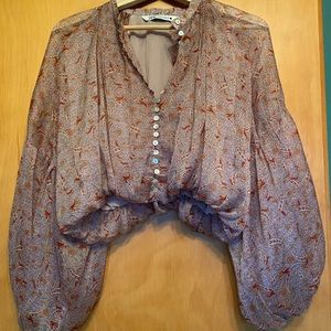 Zara Cropped Paisley Print Blouse, Size M
